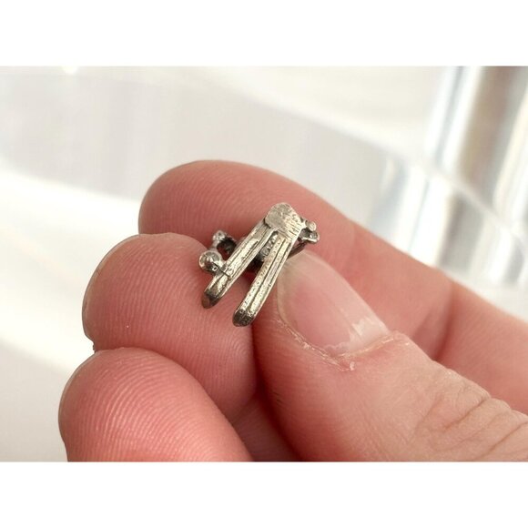 Turquoise Accented Antiqued Sterling Silver Skiier Vintage Pendant | Charm - Picture 10 of 14